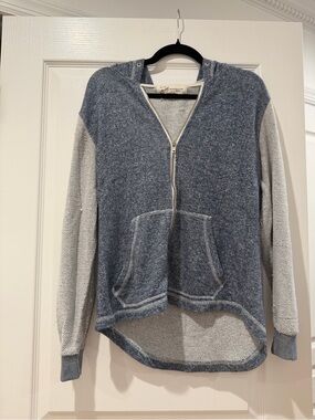 Vintage Havana Blue and Grey Zip Up Hooded Sweatshirt Size L
